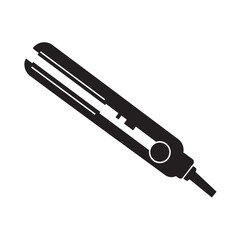 black and white silhouette of a hair straightener vector on a white background