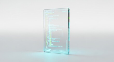 Futuristic Transparent Tablet with Code Display for Software Development and Technology Innovation Concept Showcase Presentation Mockup