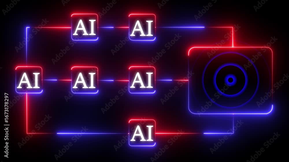 Poster ai tools or neon box. multi function for agentic ai technology motion background. multi agent ai sys