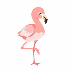 Obraz premium Cartoon Flamingo Standing Gracefully on One Leg with Pink Feathers and Black Beak.