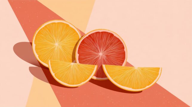 Citrus fruit cross sections with geometric arrangement for healthy lifestyle and vitamin content