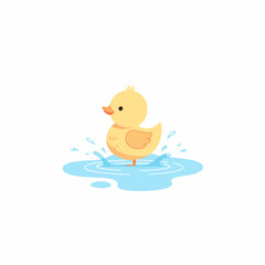 Adorable Yellow Rubber Duck Splashing in Blue Water.