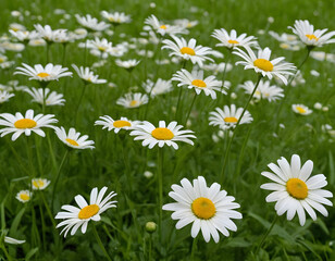 Fototapeta premium Bright White Daisies Blooming in Lush Green Field