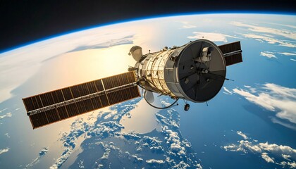 A Detailed View of a Satellite Orbiting Earth's Atmosphere in Cosmic Space