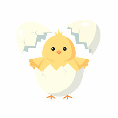 Adorable Yellow Chick Hatching from Cracked Eggshell.