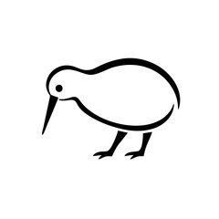 Minimalist Kiwi Bird Logo, Abstract Silhouette in Emblem Style, Bold Outline