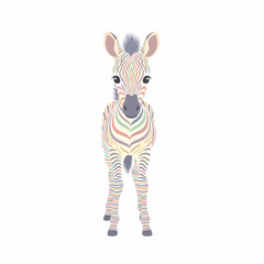 Adorable Baby Zebra with Rainbow Stripes Standing Frontally.