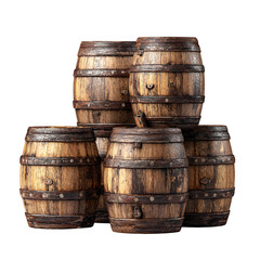 Obraz premium Stack of Vintage Wooden Barrels Dark Background