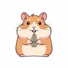 Adorable Cartoon Hamster Holding a Large Sunflower Seed.