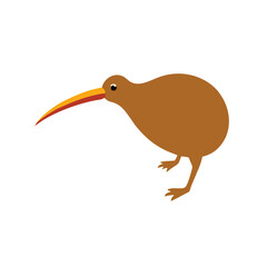 Kiwi Bird Logo With Long Beak, Flat Vector Illustration