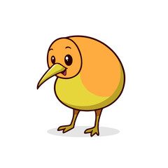 Kiwi Bird Logo in Cartoon Flat Design, Thick Smooth Outlines