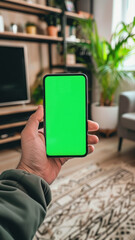 hand holding smartphone with empty screen