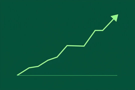 A green line graph, used in data visualization, represents steady upward growth with natural fluctuations, indicating authentic data progression.