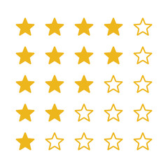 Rating icon, 5 star rating set, golden star rating set, isolated on white background, rating set best use for web and mobile apps
