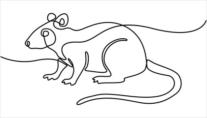 Mouse in continuous line art drawing style. One line concept of mouse. Cute small mouse rodent black linear design isolated on white background. Abstract rat, mouse, continuous one line art.