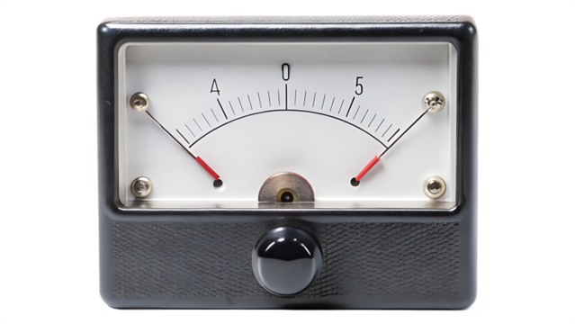 Analog Meter with Needle Centered on Zero on transparent background