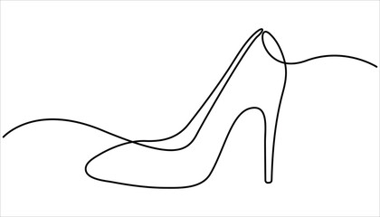 One continuous single drawing line art flat doodle shoe, sandal, fashion, style, woman, foot, beauty, elegant. One line drawing Sandals vector. Footwear outline line design. Slippers single line.