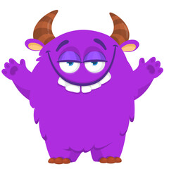 Cartoon funny monster character design with funny face expression. Halloween vector illustration 
