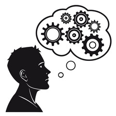Brainstorm gear icon, Thought process vector, Tech thinking symbol
