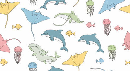 Cute Cartoon Sea Creatures Pattern Design.