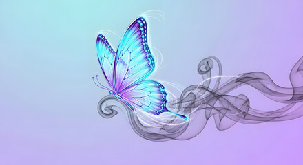 Obraz premium Conceptual illustration of a beautiful butterfly emerging from dark smoke, symbolizing transformation, freedom, and new life