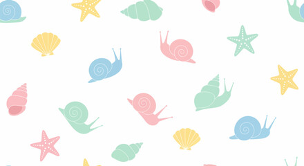Pastel Snail Pattern with Seashell and Star Accents.