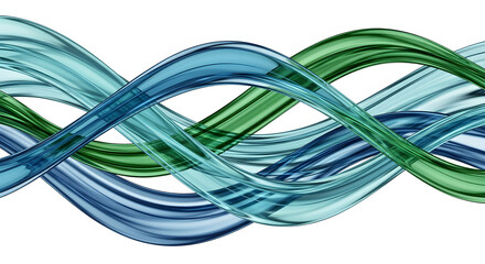 Conceptual illustration of a flowing DNA molecule with intertwined blue and green strands, symbolizing biotechnology and genetic engineering