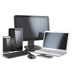 Fototapeta premium Modern digital devices laptop tablet phone computer keyboard mouse