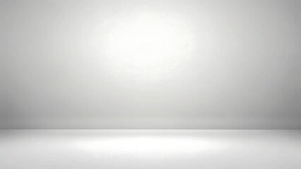 Empty minimalist studio room with a bright spotlight on a white wall and floor isolated on white background
