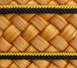 Close-up view of intricate braided material with golden accents against a black backdrop, perfect for creative projects.