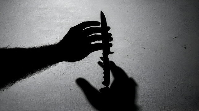 High angle shot of a shadow of human hand holding a knife- murder concept