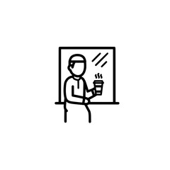 Fototapeta premium Businessman holding coffee cup by window with transparent background