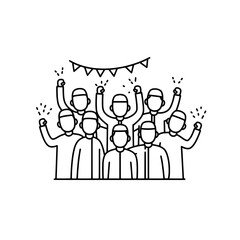 Group of people celebrating with hands raised
