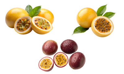 Passion fruit, Passiflora fruit, Maracuja fruit isolated on a transparent background