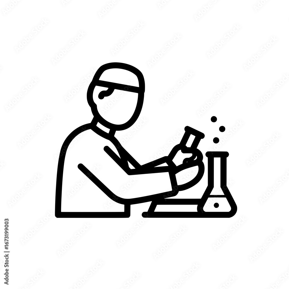 Poster scientist conducting experiment with transparent background