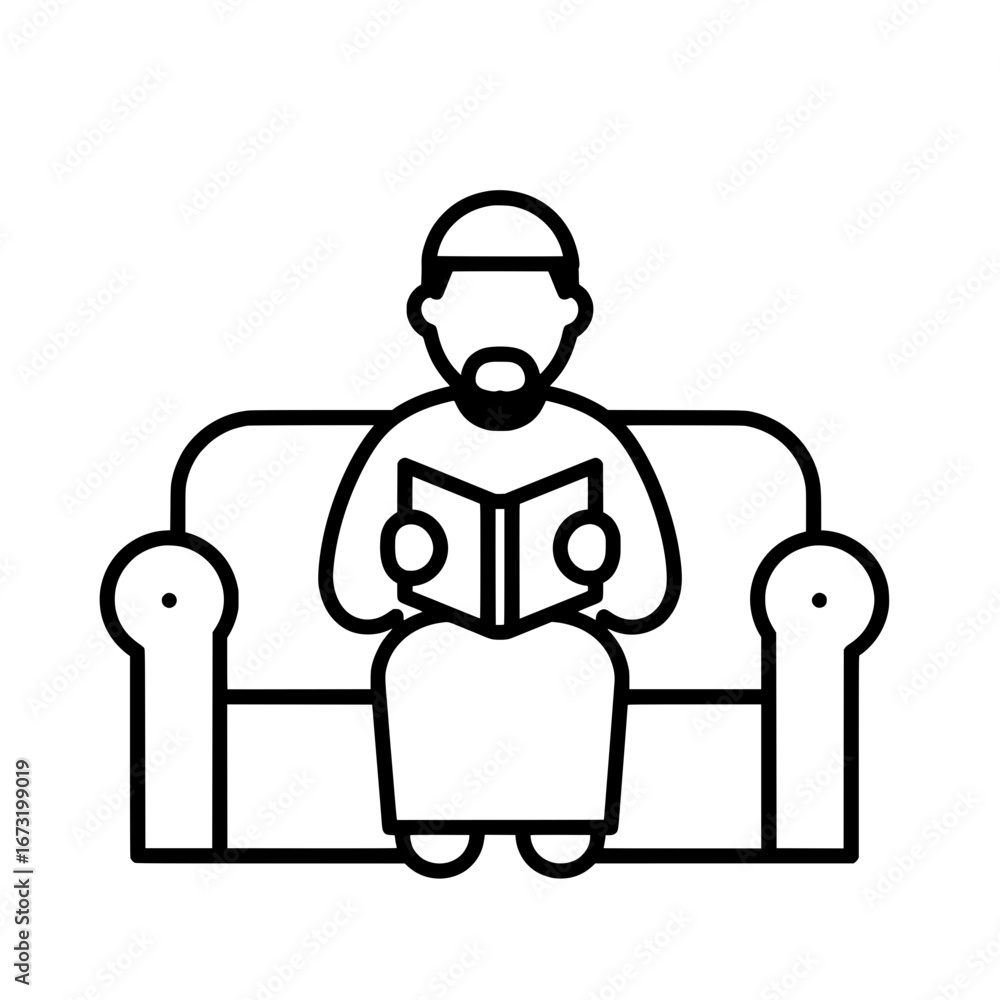 Poster man reading on a sofa with transparent background