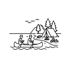Camping scene with canoeing and tent with transparent background