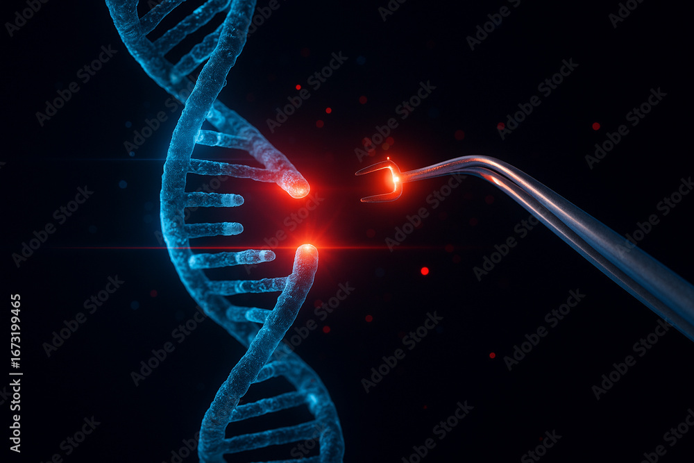 Aufkleber ai generated conceptual image of glowing dna double helix being edited with micro tweezers symbolizi