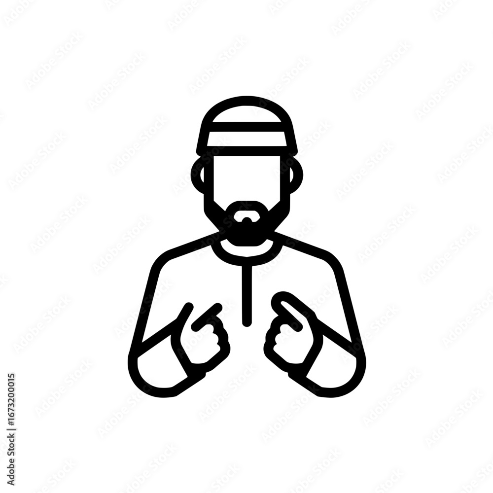 Poster man pointing with arms and hands