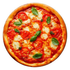 Pizza margherita whole, isolated on white and transparent background.