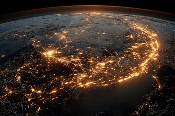 Night view of Earth's illuminated coastal region