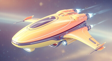 Cute 3D pastel spaceship in whimsical candy-like style
