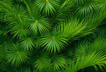 Tropical Green Palm Leaf Cluster with Radiating Fan Pattern