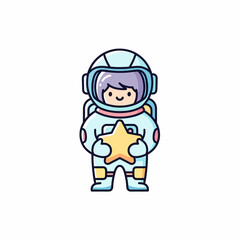Adorable Cartoon Astronaut Holding a Golden Star Smiling and Ready for Space Exploration.
