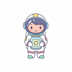 Adorable Kawaii Astronaut Holding a Star Jar in Space Suit.