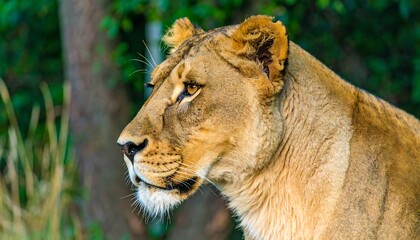 Fototapeta premium Lioness profile in a forest