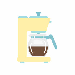 Yellow Coffee Maker with Glass Carafe and Blue Accents Flat Design.