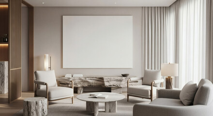 Elegant and Serene Modern Living Room Interior with Minimalist Design and Neutral Tones, Offering a Calm and Sophisticated Atmosphere for Contemporary Living