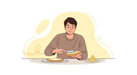 Person Spreading Butter On Toast, Breakfast Preparing, Healthy Meal And Daily Routine