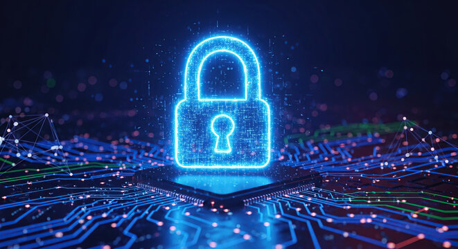 Futuristic cyber technology safeguarding digital transformation, ensuring data security and business innovation through advanced analysis for a secure future